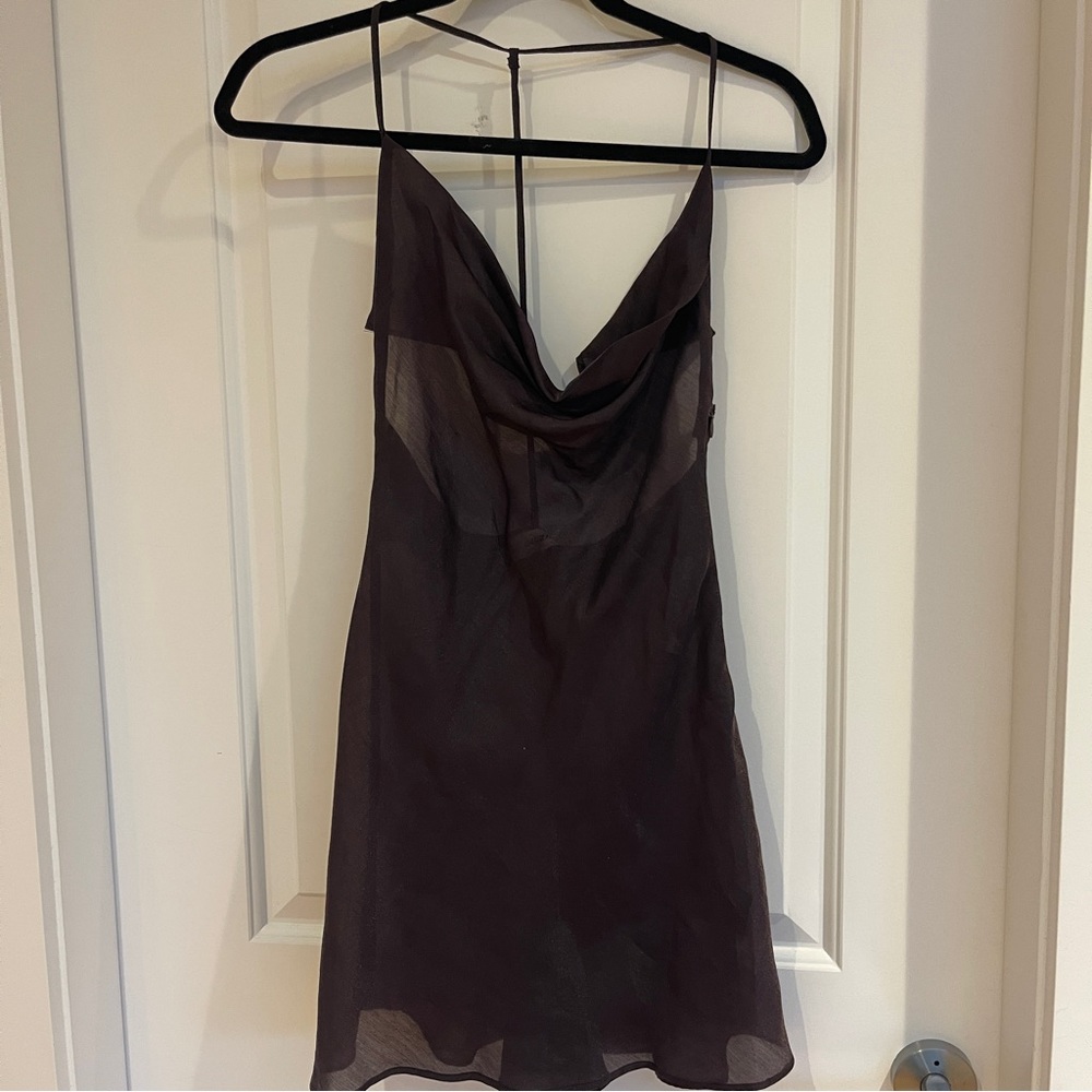 Danielle Guizio Cowl Neck Slip Dress in Brown